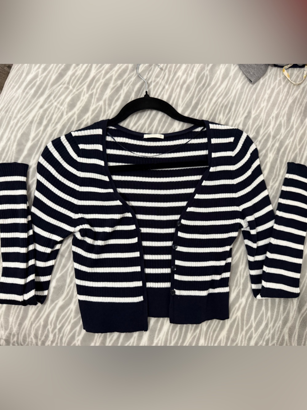 Navy and White Striped Knit Cardigan